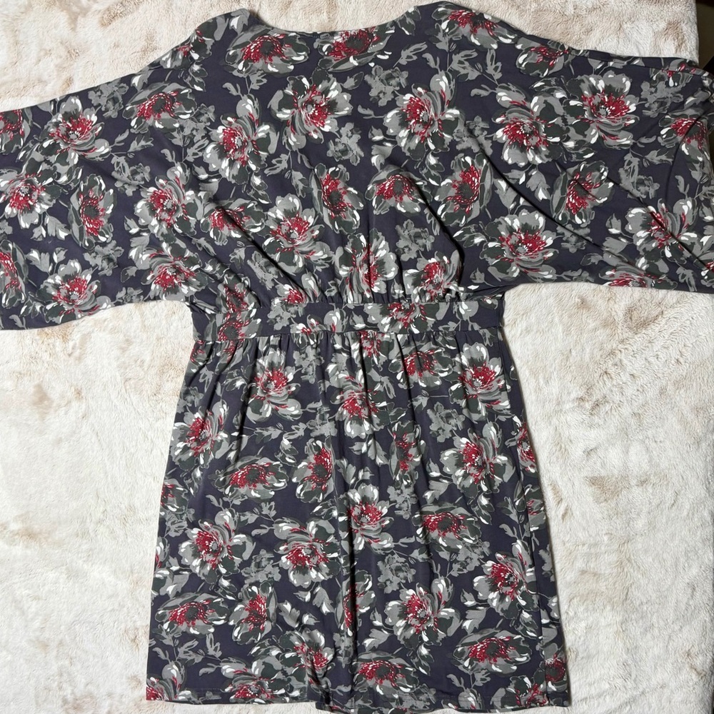 Garnet Hill Floral Jersey V-neck Dress with Kimono Sleeves XL